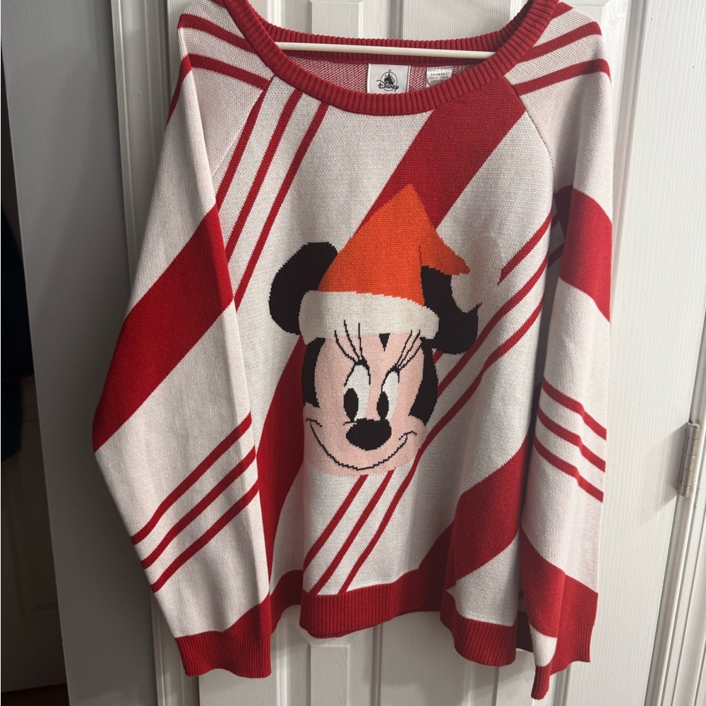 Disney Women's Festive Red and Cream Sweater